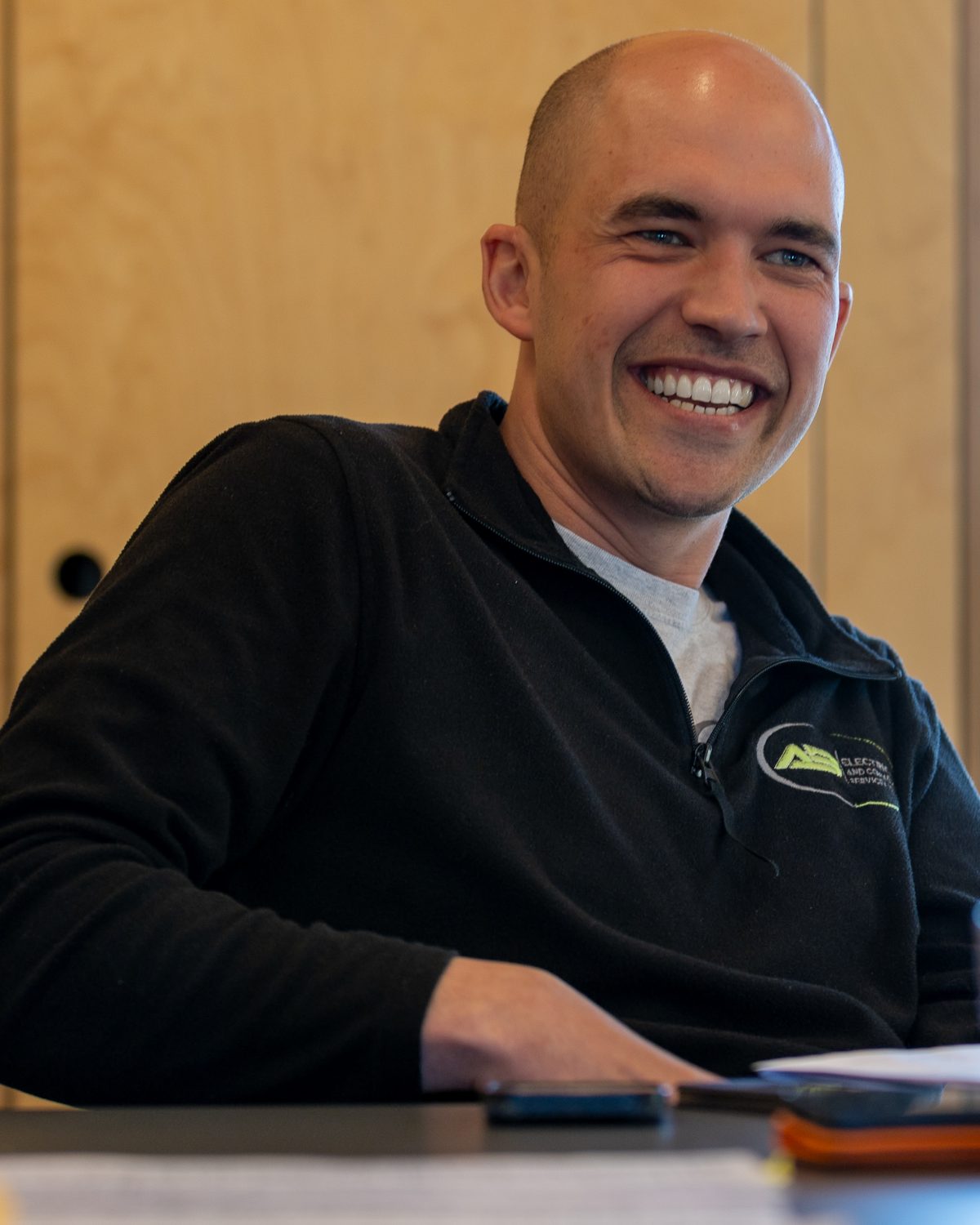 A workshop participant laughing
